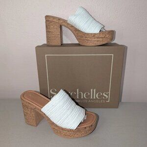 Seychelles Applause Platform White Woven Rafia Sandal Size 7.5